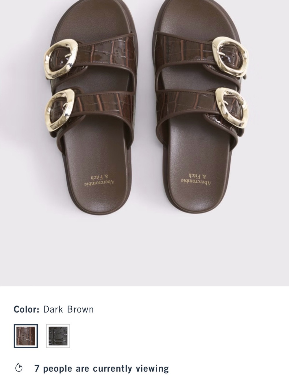 Abercrombie & Fitch Dark Brown Slide Sandals with Gold Buckles